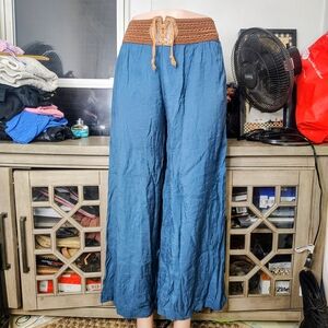 Women's Blue and Brown Wide-Leg Pants